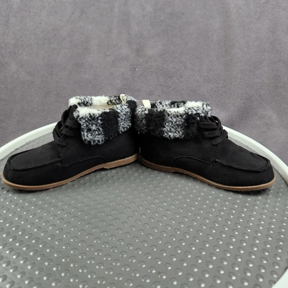Gap Kids Moccasin Boot Boys Size 11 Black‎ Faux Suede Plaid Cuff Lined